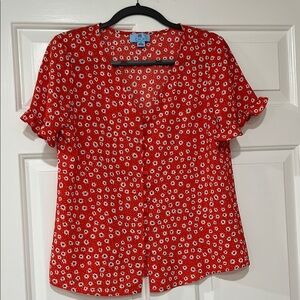 CeCe Red V-Neck Puff Sleeve Blouse